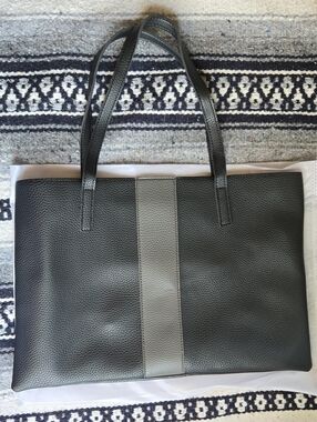Vince Camuto Black With Light Gray Vegan Leather Stripe Tote